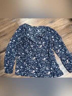 Lucky Brand Navy Paisley Tie Blouse